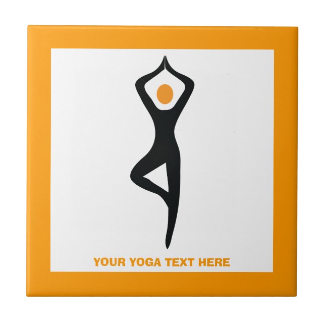 Yoga tree pose black, orange custom tile (Front)