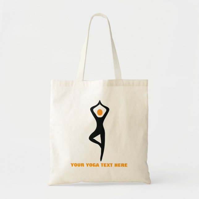 Yoga tree pose black, orange custom tote bag (Front)