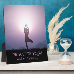 Yoga Tree Pose Black Purple Motivational Quote Plaque