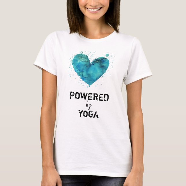 *~* Yoga Turquoise Blue Watercolor Heart T-Shirt (Front)