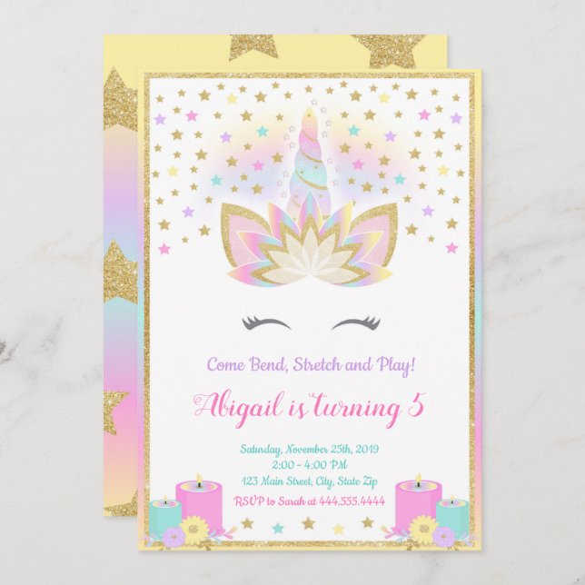 Yoga Unicorn Invitation, Unicorn Invitation (Front/Back)
