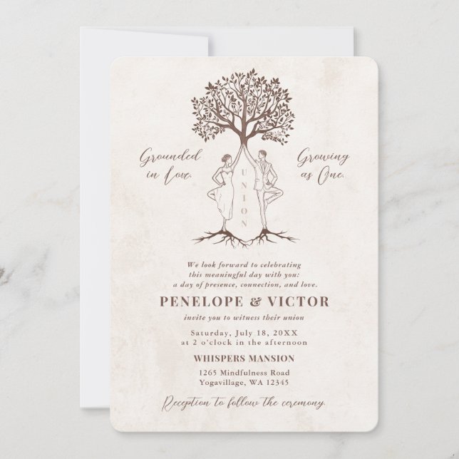 Yoga Union Couple - Mindfulness Tree Pose  Invitation (Front)