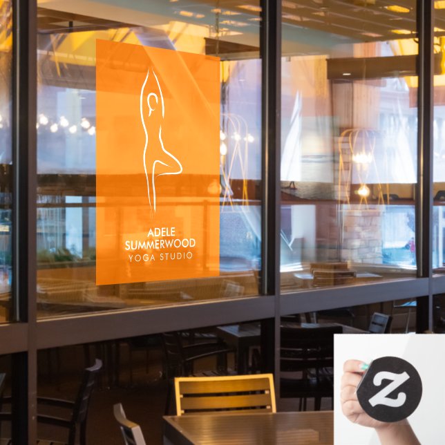 Yoga Vrksasana Line Art Symbol on Orange (Restaurant Window)