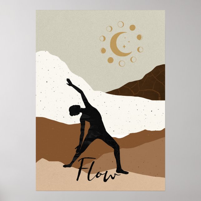 Yoga warrior pose silhouette meditation flow gold  poster (Front)
