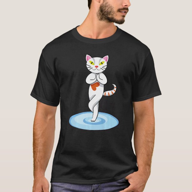 Yoga white cat T-Shirt (Front)
