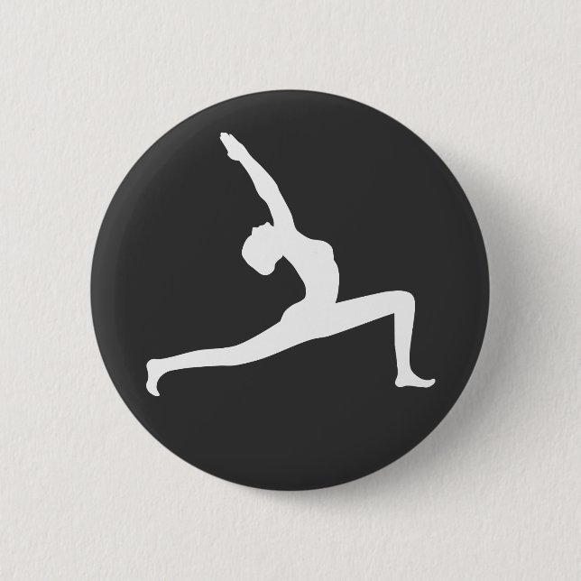 Yoga White Silhouette Woman Posing Round Button (Front)