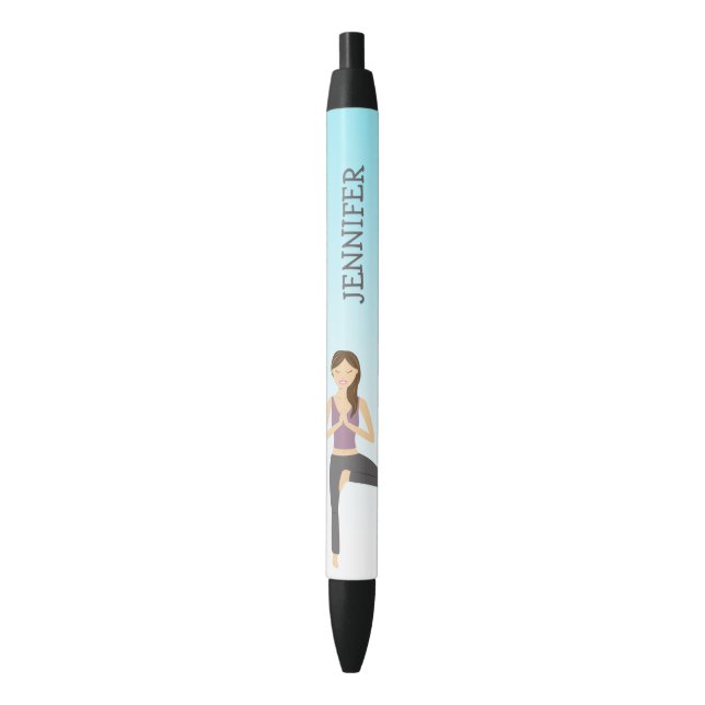 Yoga Woman In Tree Pose And Custom Name Black Ink Pen (Front Vertical)