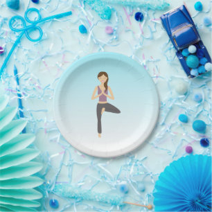 Yoga Woman In Tree Pose Paper Plate