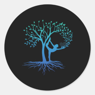 Yoga Woman With Tree Of Life Beautiful Yoga Classic Round Sticker
