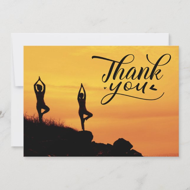 Yoga Women on Sunset Background   Thank You Card (Front)