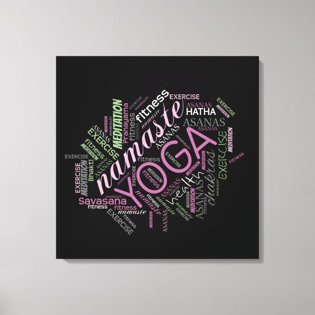 Yoga Word Cloud Plum/Green ID254 Canvas Print (Front)