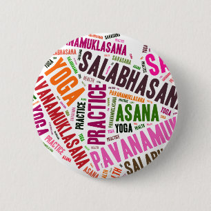 Yoga words design 6 cm round badge