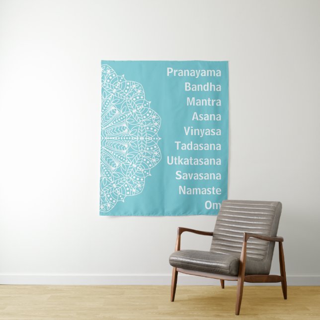 Yoga Words White Mandala Tapestry (In Situ)