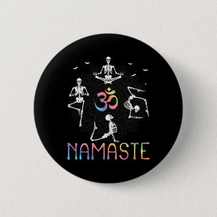 Yoga Zen Halloween Namaste Skeletons Witches Medit 6 Cm Round Badge