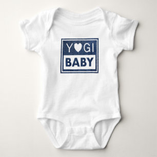 Yogi baby bodysuit with jeans pattern
