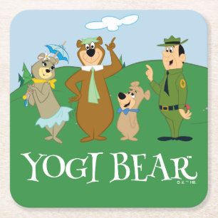 Yogi Bear and Friends Classic Pose Square Paper Coaster