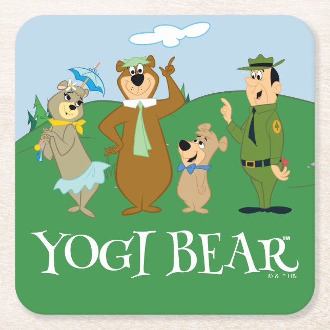 Yogi Bear and Friends Classic Pose Square Paper Coaster (Front)