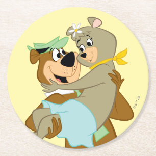Yogi Bear Carrying Cindy Bear Round Paper Coaster