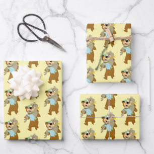 Yogi Bear Carrying Cindy Bear Wrapping Paper Sheet