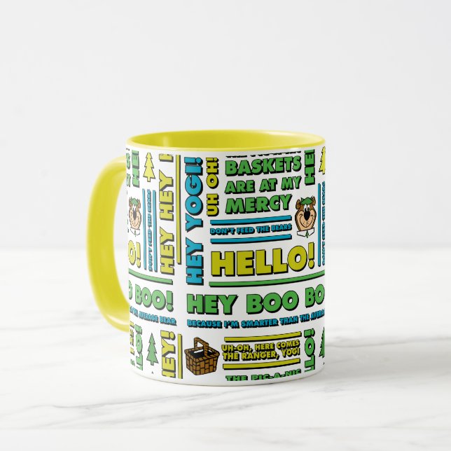Yogi Bear's Picnic Quotes & Fun Phrases Pattern Mug (Front Left)