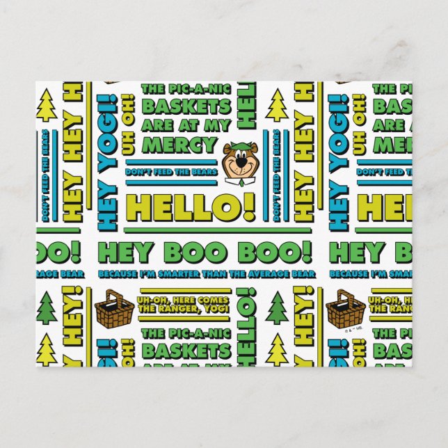 Yogi Bear's Picnic Quotes & Fun Phrases Pattern Postcard (Front)
