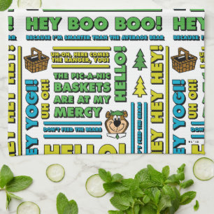 Yogi Bear's Picnic Quotes & Fun Phrases Pattern Tea Towel
