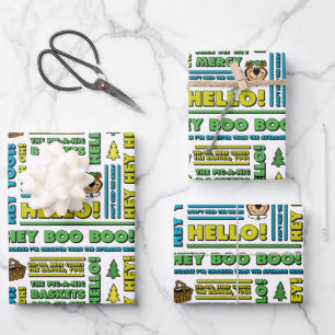 Yogi Bear's Picnic Quotes & Fun Phrases Pattern Wrapping Paper Sheet