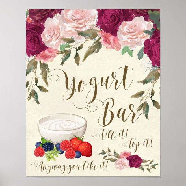yogurt bar sign wedding ivory pink floral (Front)