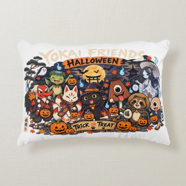 Yokai Friends Halloween Accent Pillow (Front)