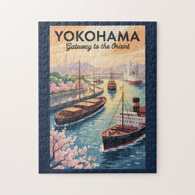 Yokohama Japan Illustration Travel Art Vintage Jigsaw Puzzle (Vertical)