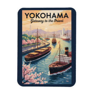 Yokohama Japan Illustration Travel Art Vintage Magnet