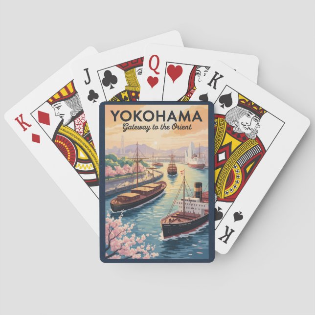 Yokohama Japan Illustration Travel Art Vintage Playing Cards (Back)