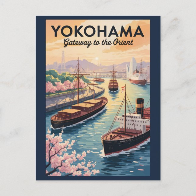 Yokohama Japan Illustration Travel Art Vintage Postcard (Front)