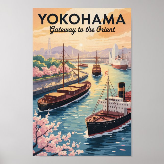 Yokohama Japan Illustration Travel Art Vintage Poster (Front)