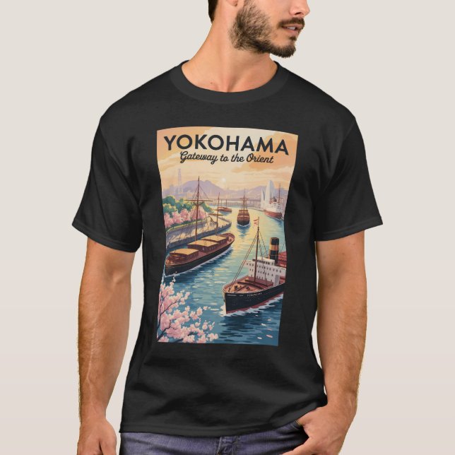 Yokohama Japan Illustration Travel Art Vintage T-Shirt (Front)