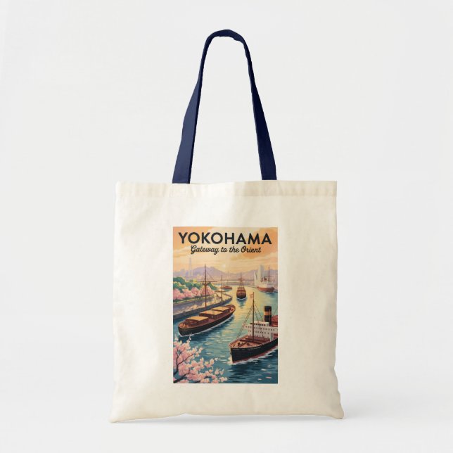 Yokohama Japan Illustration Travel Art Vintage Tote Bag (Front)