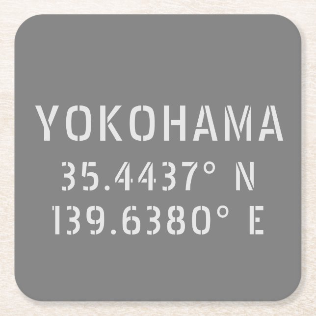 Yokohama Latitude & Longitude  Square Paper Coaster (Front)