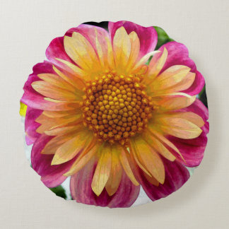 Yolanda Yellow Dahlia Round Cushion