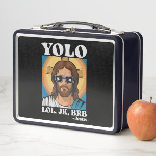 YOLO LOL JK BRB Jesus Funny Easter Metal Lunch Box
