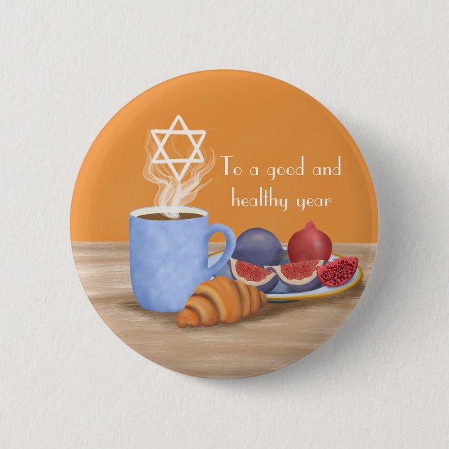 Yom Kippur Break-the-Fast: Coffee, Pomegranates  6 Cm Round Badge (Front)