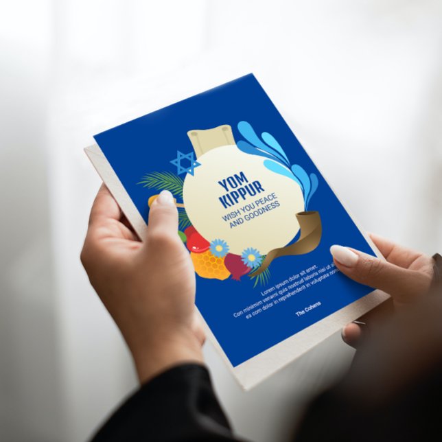 Yom Kippur Decorative Circle Graphic Blue Card (Creator Uploaded)