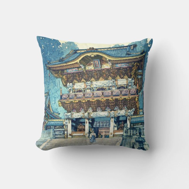 Yomeimon Gate, Hiroshi Yoshida, Woodcut Cushion (Front)