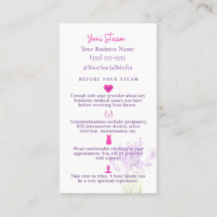 Yoni Steam Pre/Post Aftercare Instruction Card
