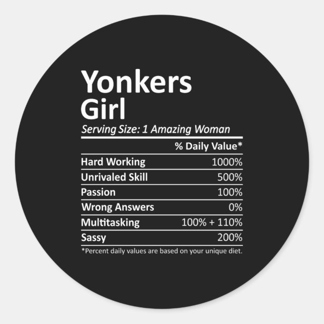 Yonkers Girl Ny New York State Funny City Home Roo Classic Round Sticker (Front)