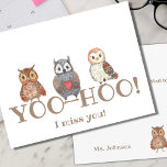 Yoo-hoo Watercolor Owls I Miss You School Teacher Postcard<br><div class="desc">These sweet yoo-hoo owls are ready to surprise your students (or loved ones!)! Getting actual mail is such a special and fun way to let someone know you miss and are thinking of them!  Perfect for teachers of young students during times of social distancing.</div>