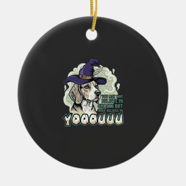 Yooouuu Ghosts Beagle Dog Purple Witch Hat Hallowe Ceramic Tree Decoration (Front)