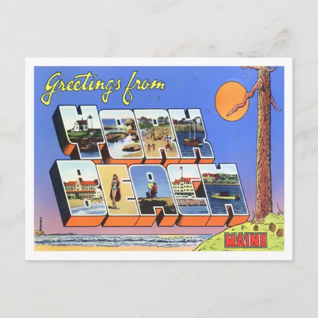 York Beach, Maine Vintage Big Letters Postcard (Front)