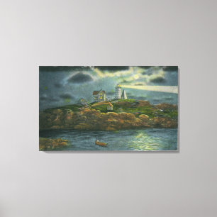York Beach View of the Nubble Lighthouse at Canvas Print