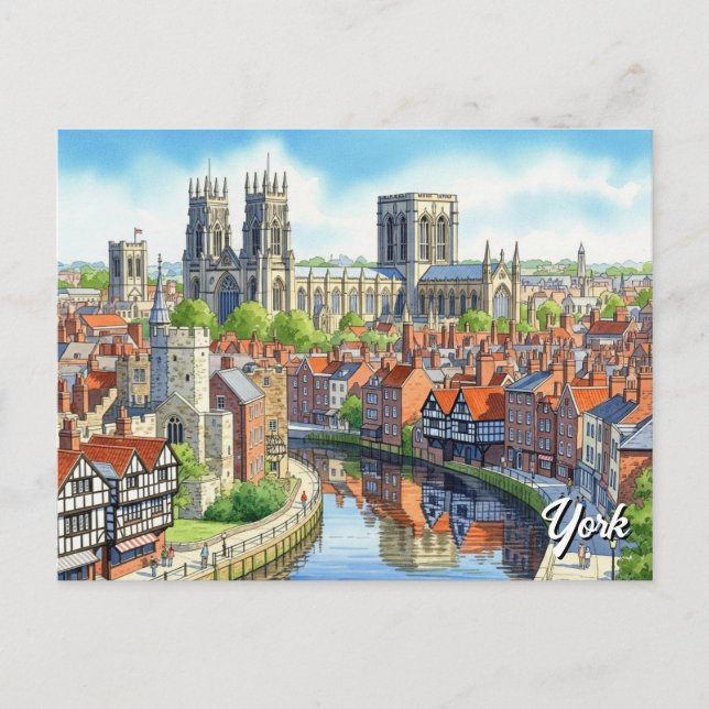 York England Watercolor Postcard (Front)