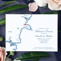 York Maine Map Elegant Navy Rehearsal Dinner